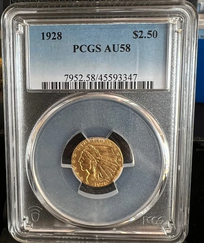 1928 P Gold Quarter Eagles $2 1/2 Indian Head PCGS AU-58 Cover