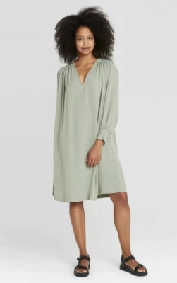 Nuevo con etiquetas Vestido recto para mujer prólogo globo L/S verde salvia cuello en V talla grande Foto 1 de 4