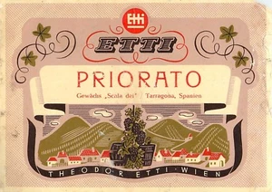 Etiqueta vino licor ETTI Priorato Theodor Etti Wien Gewachs Scala Tarragona - Imagen 1 de 2