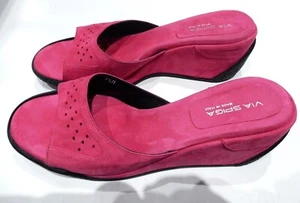VIA SPIGA FUCHSIA SUEDE WEDGE SLIDE SANDALS IN SIZE 8 1/2M (NWOB) - Picture 1 of 4