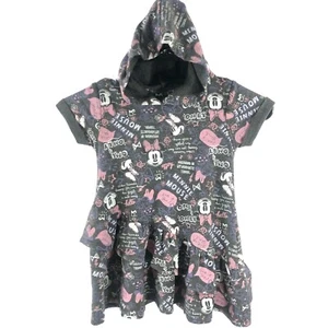 Disney Minnie Mouse Dress Girl 2T Ruffled Hooded Knit Gray Pink Graphic Print - Picture 1 of 12