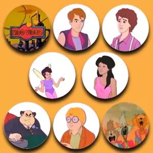 Kidd Video Button 8er-Pack 80er Jahre Samstag Cartoon Flipside Band - Bild 1 von 2