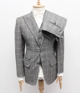 Men's TOM FORD Wool Cashmere Plaid 3-Piece Suit Jacket Blazer RARE Size 46 US36 - Picture 1 of 22