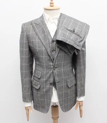 Men's TOM FORD Wool Cashmere Plaid 3-Piece Suit Jacket Blazer RARE Size 46 US36 - Image 1 of 4