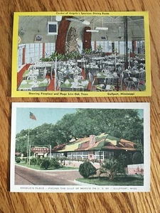 Lot/2 Postcards Gulfport MS US 90 Angelo's Place Spaghetti Restaurant, Fireplace - Picture 1 of 2