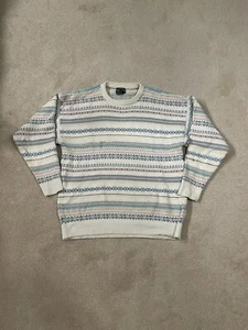 Vintage IZOD Sweater Womens XL White Knit Striped Colorful Grannycore - Picture 1 of 10