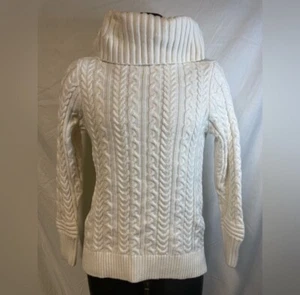 Suéter Pullover LL Bean Turtle Cuello Tejido con Cable para Mujer Talla M Mediano Crema Marfil - Imagen 1 de 11
