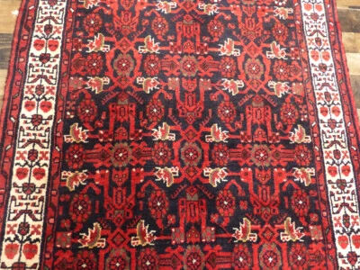 4'x13' Black Authentic Handmade wool Hamedan Oriental Antique area rug runner - Image 1 of 4