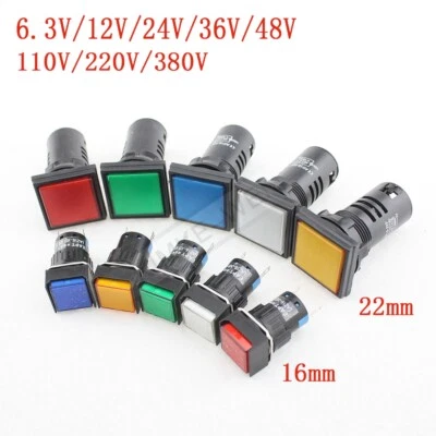 16/22mm Square LED Pilot Panel Indicator Signal Warning Light Lamp AC/DC New - Image 1 of 4