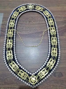 MASONIC PAST MASTER METAL GOLD COLOR CHAIN COLLAR BLUE WITH REAL RHINESTONE - Picture 1 of 1