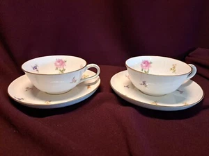 Rosenthal Helena Floral Rose Gold Band Set of 2 Tea Coffee Cups w/Saucers US Zon - Picture 1 of 9