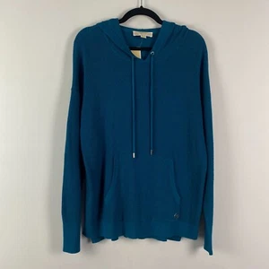 Michael Kors Pullover Hoodie Size Large Luxe Teal Drawstring Pockets - Picture 1 of 12