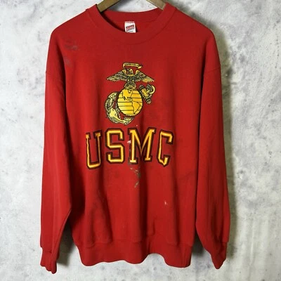 Sudadera De Colección Años 80 USMC Para Hombres L Roja Cuello Redondo United States Marine Corp Foto 1 de 4