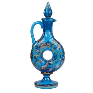 Moser Harrach Glaskaraffe Hoop Emaille H24cm um 1880 - Bild 1 von 13