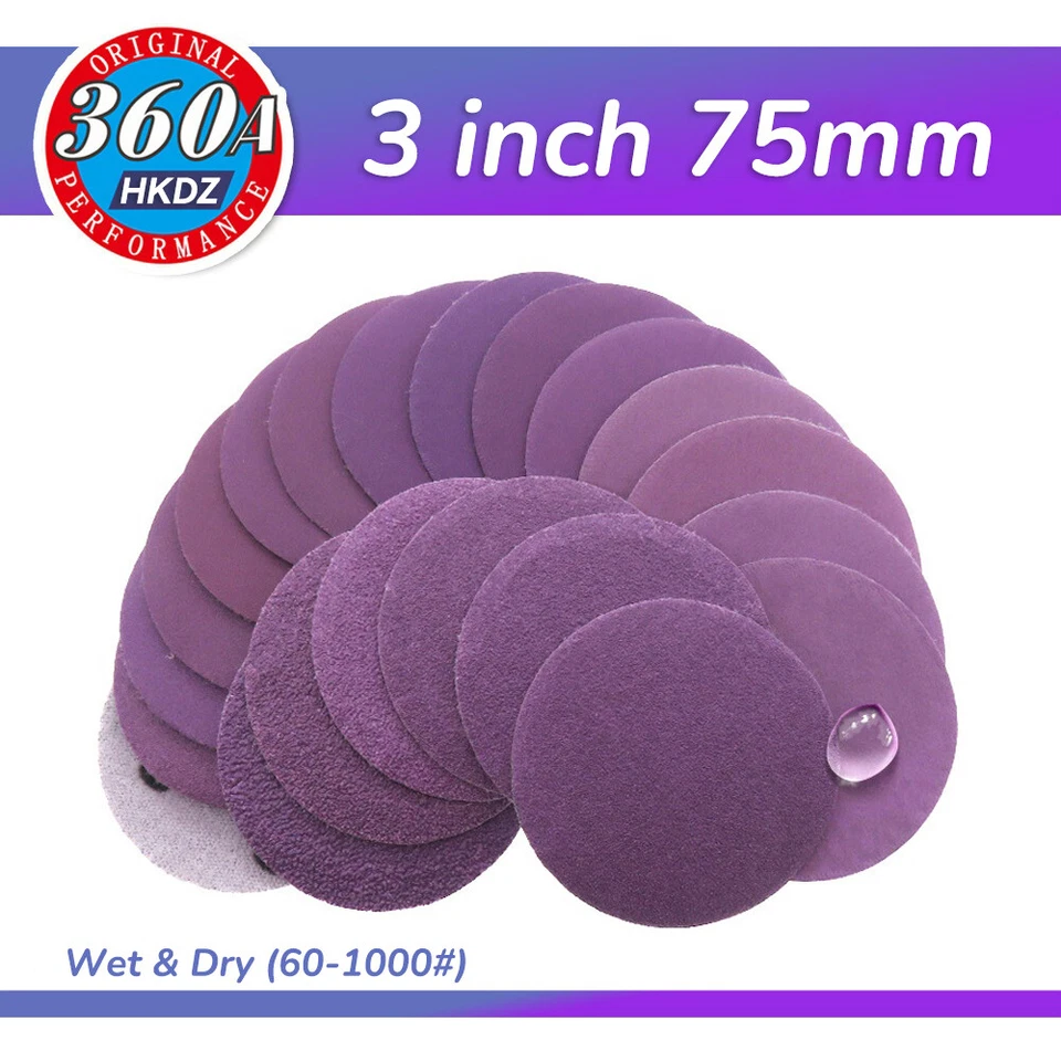 75mm Wet and Dry Sanding Discs 3 inch Sandpaper Hook and Loop Pads Grit 60-10000 - Image 1 of 4