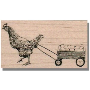 Mounted Rubber Stamp, Chicken, Hen With Eggs, Egg Stamp, Farm, Wagon Cart Carton - Picture 1 of 2