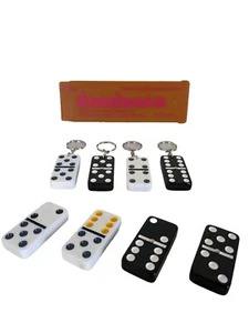 Dominoes Keyring Upcycled Dom's..Black And White Doms Stainless Split Ring - Picture 1 of 8