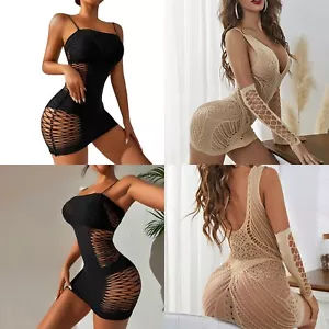 Sexy See-Through Mesh Hollow Out Strapless Skirt Club Wear Mini Nightwear Women' - Picture 1 of 15