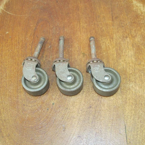 3 Matching Antique Steel Bassick Furniture Casters 1 1/4 Inch Steel Wheels Cover