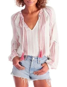 Allison New York Mujer Rayas Manga Larga Campana Boho Top Borlas Crochet Talla XS - Imagen 1 de 13