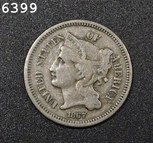 1867 Three-Cent Piece (Nickel) *Free S/H After 1st Item* - Picture 1 of 2