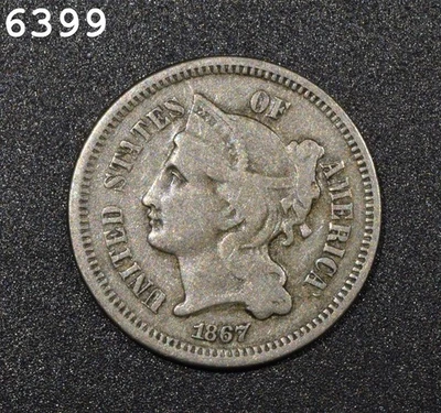 1867 Three-Cent Piece (Nickel) *Free S/H After 1st Item* - Image 1 of 2
