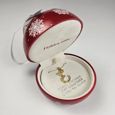 Collar inicial Macy's Holiday Lane circonita cúbica 18KT 'E' en plata de ley Foto 1 de 4