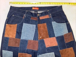 Vintage ~ Davoucci Denim Jeans ~ y2k ~ Leder/Denim Patchwork ~ Gr. 44x33 - Bild 1 von 11