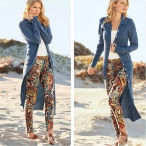 Pantalones ajustados Peruvian Connection Sumatra abstractos multicolores tiro alto talla 14 - Imagen 1 de 10