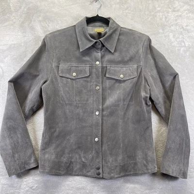 Caslon Genuine Leather Suede Jacket Women's Medium Snaps Trucker Utility Jacket - Image 1 of 4