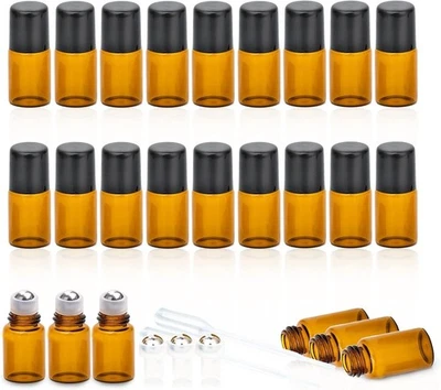 Botellas enrollables ámbar de 2 ml aptas para viajar - 24 botellas de vidrio con rodillos de acero Foto 1 de 4