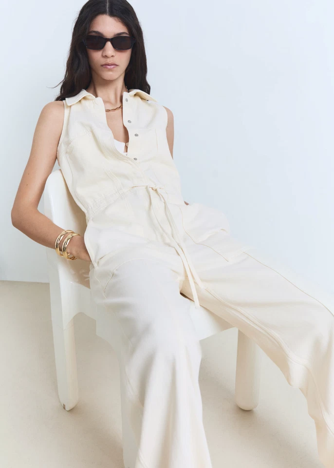 NOVO MACACÃO JEANS LONGO MANGA tamanho M ECRU/100% AUTÊNTICO - Imagem 1 de 4