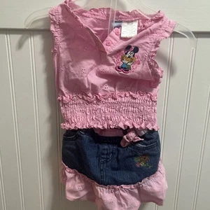 Disney Minnie Mouse 2 Pc Jean Skirt Set 24 M Pink - Picture 1 of 9