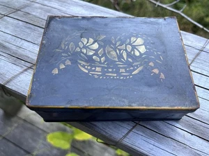 Vintage Toleware kleine schmale Klappschatulle handbemalt floral - Bild 1 von 5