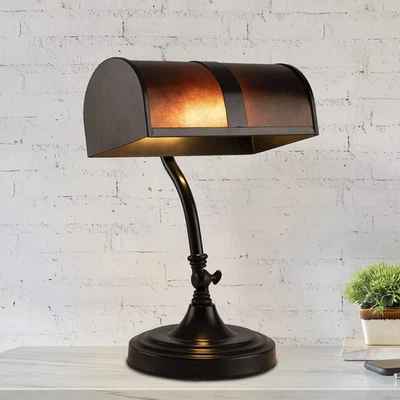 Banker'S Lamp - Mission-Style LED Table or Desk Light with Amber Mica Shade and - Image 1 of 4