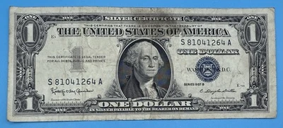 One Dollar 1957B $1 Blue Seal Silver Certificate Note Serial: S 81041264 A - Image 1 of 2