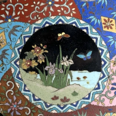 "Antiguo cargador japonés Meiji Cloisonne 6"", intrincada incrustación vibrante decoración regalos" Foto 1 de 4