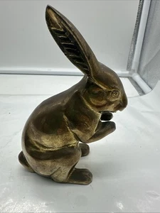 Vintage Solid Brass Statue Sitting Up Bunny 3.75” Tall Figurine - Picture 1 of 7