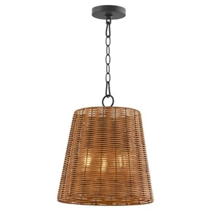 WICKER 3-Light Pendant MATTE BLACK Wicker Fixture Boho Chic Quorum 8893-13-59 - Picture 1 of 5
