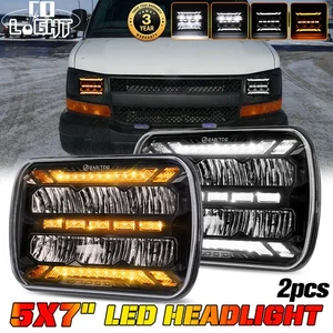 Pair For Chevy Express Cargo Van 1500 2500 3500 7x6 5x7 LED Headlights Hi/Lo DRL - Picture 1 of 9