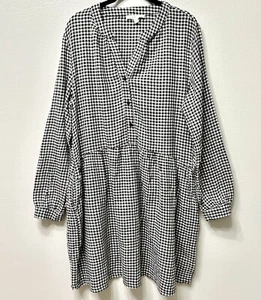 Grade & Gather Dress M Black White Cotton Gingham Plaid Pockets Oversized Boho - Picture 1 of 12
