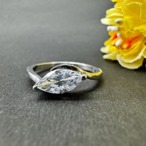 0.75Ct Marquise Cut Lab Created Diamond Solitaire Ring Women 925 Sterling Silver - Picture 1 of 11