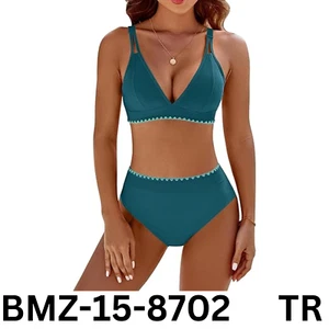 BMJL Women' Bikini Sets V Neck High Waisted Swimsuits Shell Stitched 2pc suit, L - Picture 1 of 7