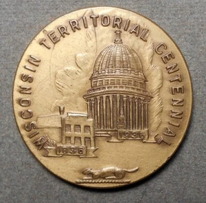 So-Called Dollar HK-696, Wisconsin Territorial Centennial $, 1936. Bronze, 37mm, - Picture 1 of 2