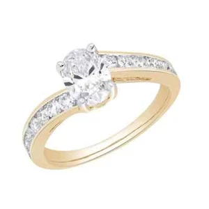 Anillo de compromiso solitario de diamantes cultivados en laboratorio VS de corte ovalado de 1,20 quilates de oro amarillo de 14 k - Imagen 1 de 8