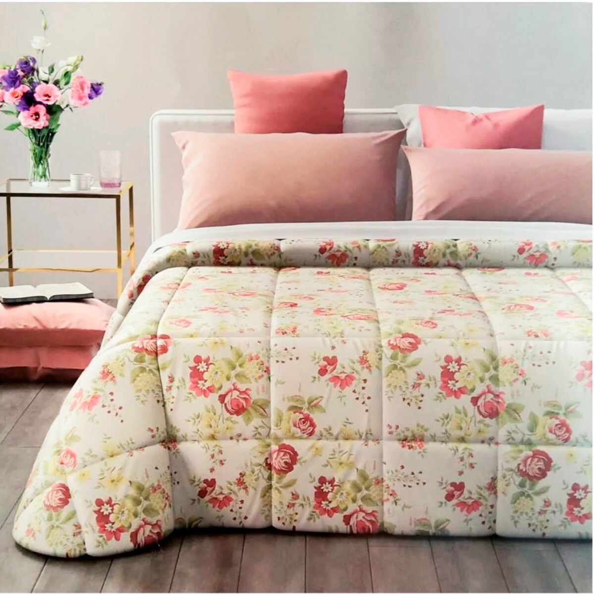 Copriletto Trapuntato Con Papavero Rosa - Singolo, Morbido E Botanico - Foto 3