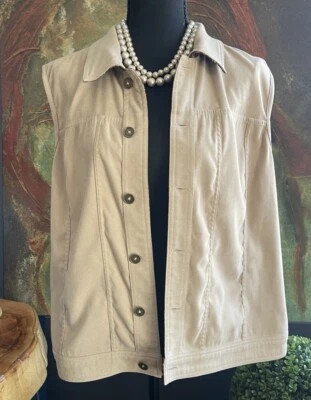 Chaleco de gamuza cepillada para mujer tostado reversible cachemira abotonada otoño elegante talla XL Foto 1 de 4