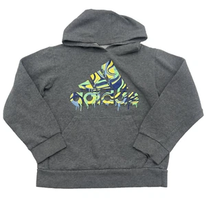 ADIDAS Paint Logo Hoodie Youth M (10-12) Heather Gray Sweatshirt Unisex Kids - Picture 1 of 4