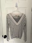Vintage Y2k Early 2000S White Grey Striped Sweater Pullover Top Size M L Womens