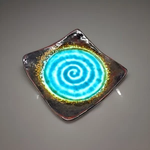 Pier 1 Quadratischer Kerzenhalter Teller Schale Türkis Wirbel auf Braun BoHo - 6" x 6" - Bild 1 von 12